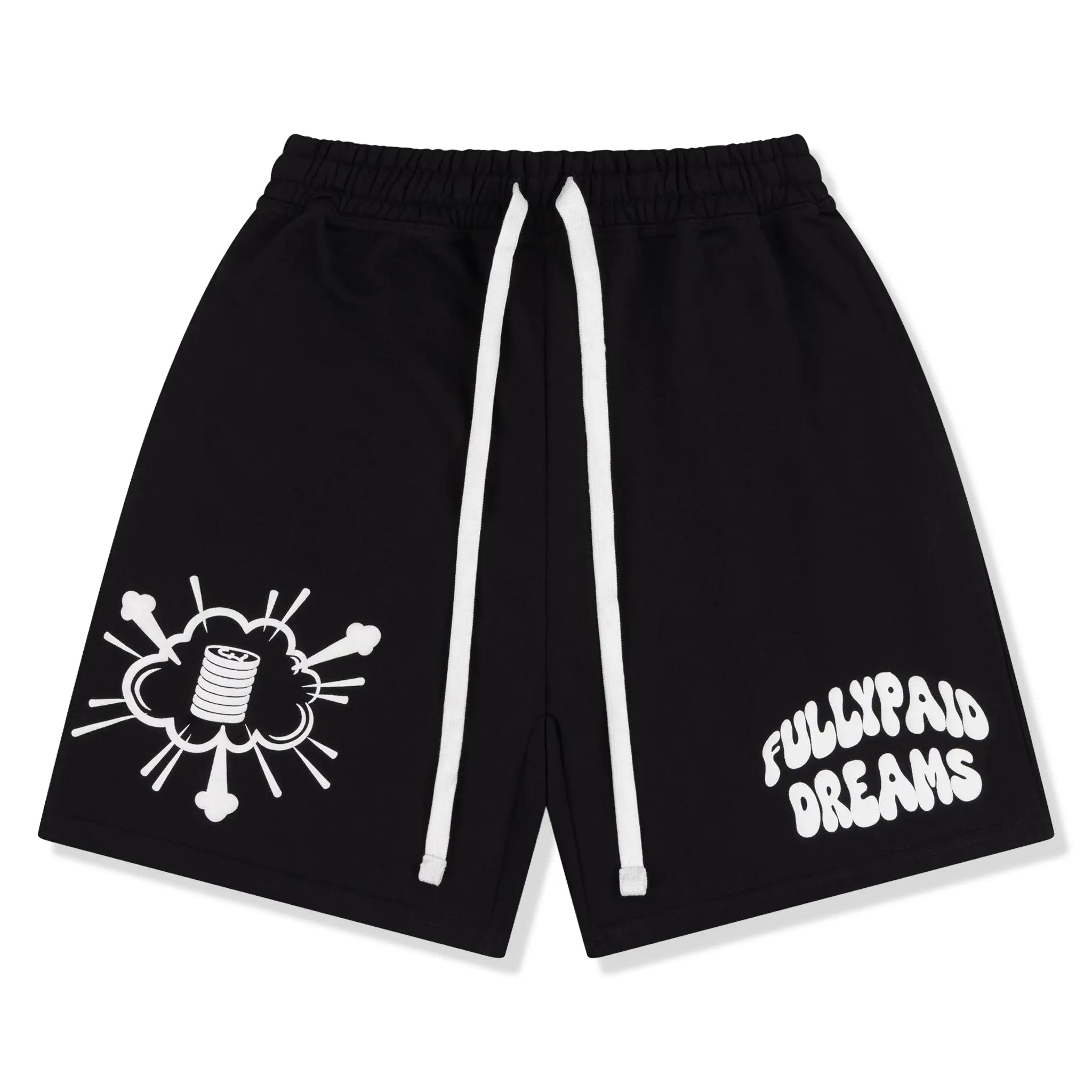 Front View of Fully Paid Dreams Black White Shorts